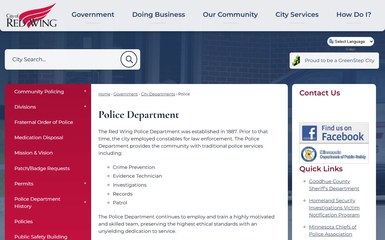 Goodhue County sex offenders Red Wing Police Department