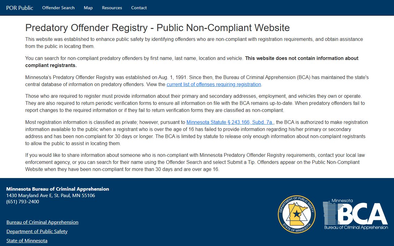 Minnesota sex offenders BCA Predatory Offender Registry