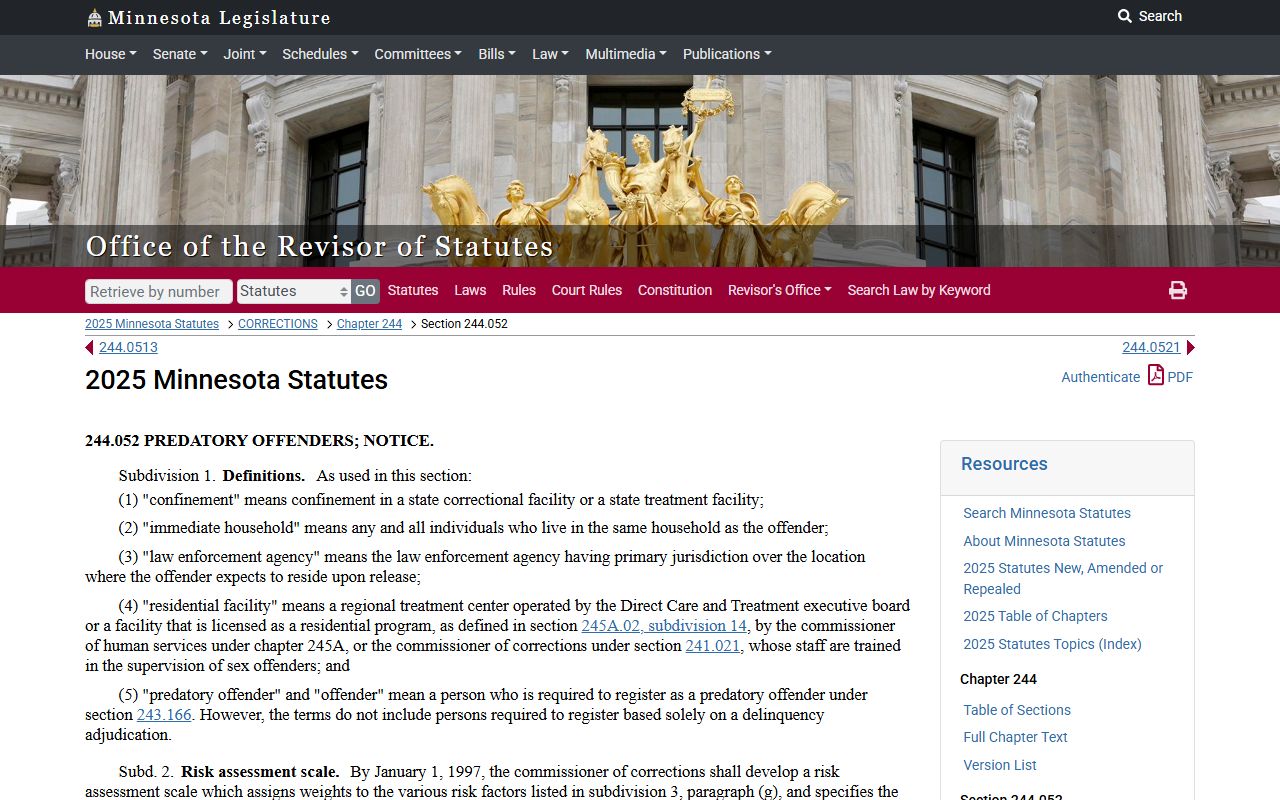 Minnesota sex offenders Statute 244.052 community notification